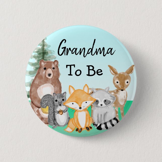 Oma | Woodland Creatures Babydusche Button (Vorderseite)