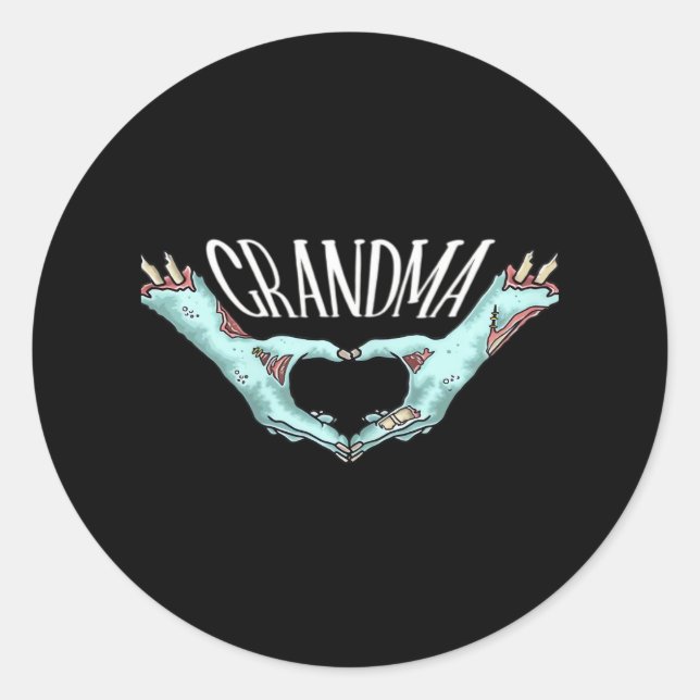 Oma Zombie Hand Herz Halloween Kostümfamilie Runder Aufkleber (Vorderseite)