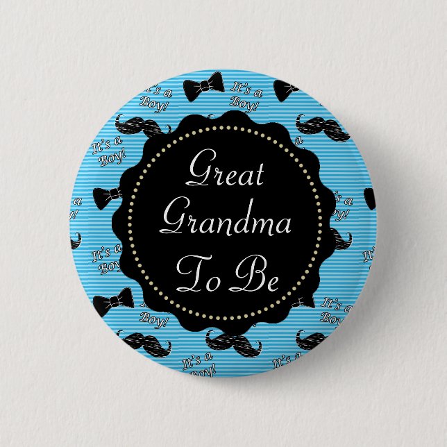 Oma zu Blue Mustache Bowtie Baby Shower Button (Vorderseite)