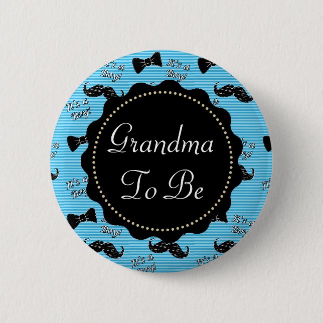 Oma zu Blue Mustache Bowtie Baby Shower Button (Vorderseite)