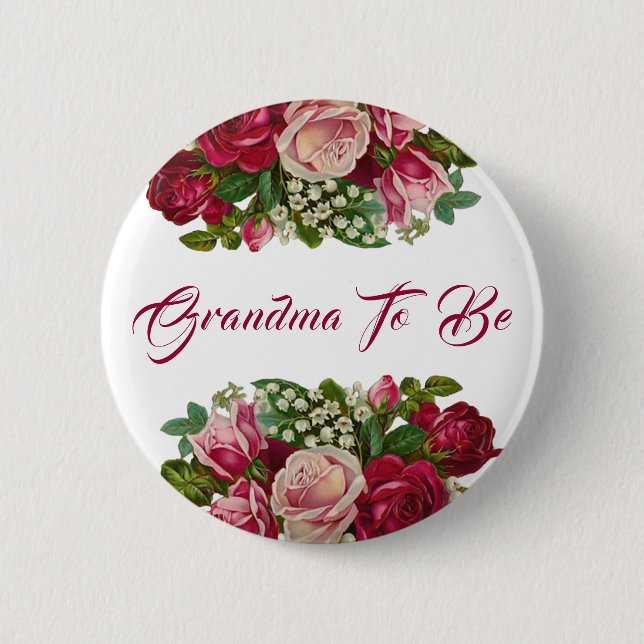 Oma zu Burgund Rose Bouquet Baby Dusche Button (Vorderseite)