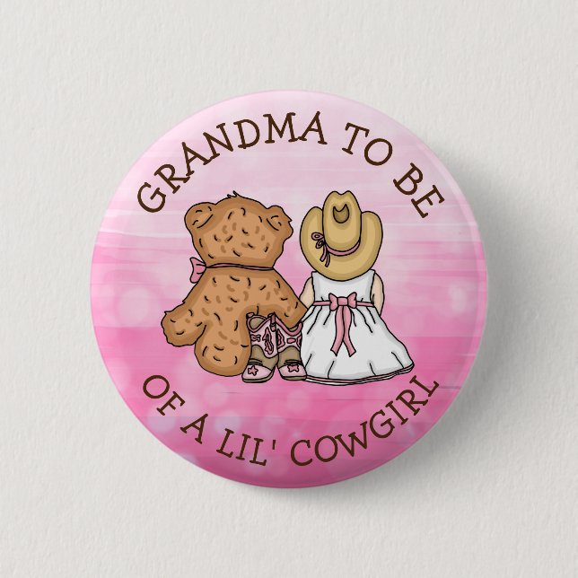 Oma zu einer Lil'Cowgirl-Babydusche Button (Vorderseite)