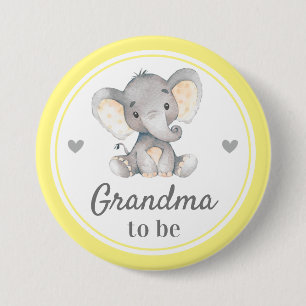 Oma zu Granny Yellow Elephant Baby Shower Button