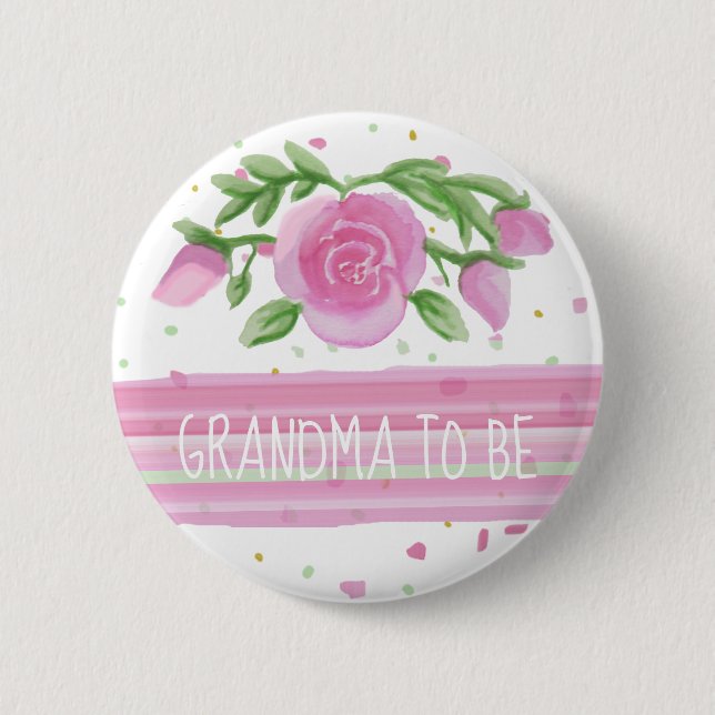 Oma zu sein Aquarellfarbe Rosen Kinderdusche Button (Vorderseite)