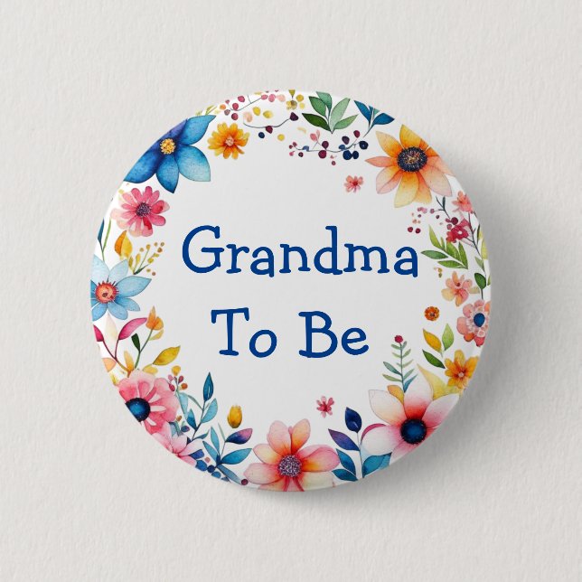 Oma zu sein Blumenrosa und Blue Baby Dusche Button (Vorderseite)