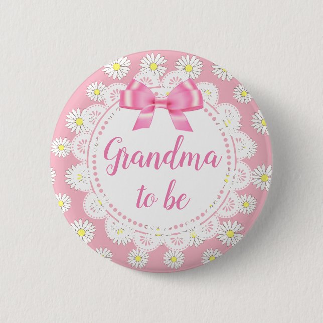 Oma zu sein Pink Daisies Baby Showknopf Button (Vorderseite)