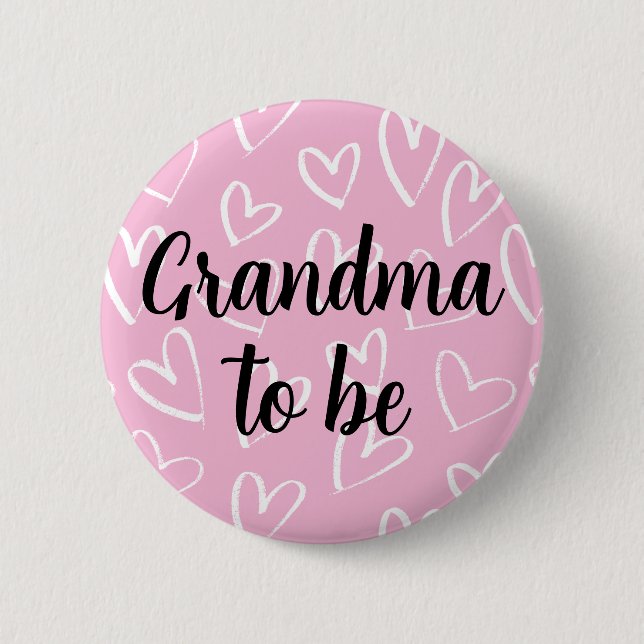 Oma zu sein, weiß Herz rosa Baby Dusche Button (Vorderseite)