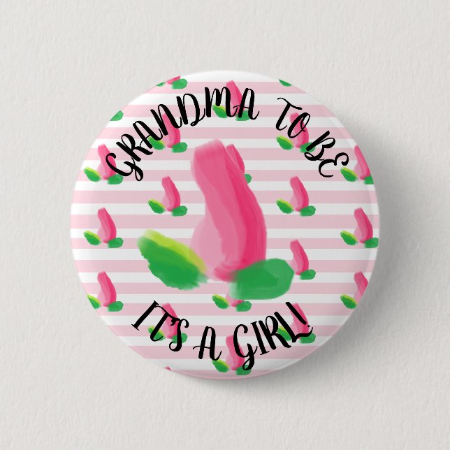 Oma zum Rosenknospe Pink Baby Duschknopf Button (Vorderseite)