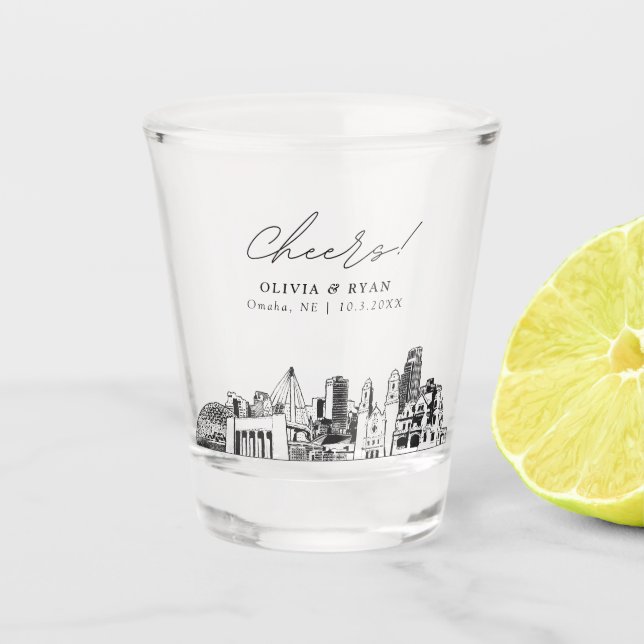 Omaha Gastgeschenk Hochzeit Personalisiert Cheers Schnapsglas (Vorderseite)