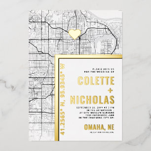 Omaha Love Locator Stadt-Themen-Hochzeit Folieneinladung