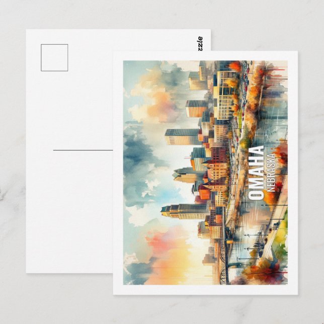 Omaha Nebraska Berühmte Sehenswürdigkeiten Aquarel Postkarte (Vorne/Hinten)