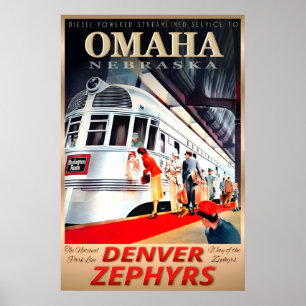 Omaha Nebraska Denver Zephyrs Burlington Route Neu Poster