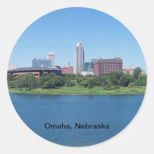 Omaha, Nebraska Skyline auf der Leinwand Runder Aufkleber