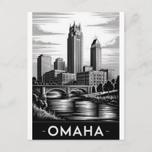 Omaha Nebraska Skyline Schwarz Weiß Holzschnitt Feiertagspostkarte