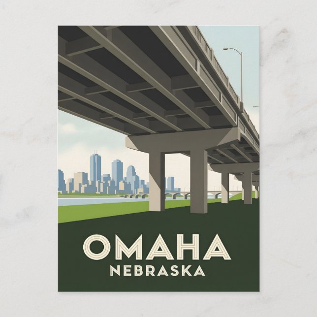 Omaha Nebraska Skyline unter einer großen Überführ Postkarte (Vorderseite)
