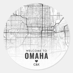 Omaha, Nebraska Stadtkarte Begrüßung Runder Aufkleber