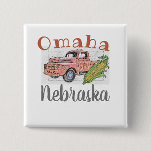 Omaha Nebraska Vintager Lkw und Mais Button