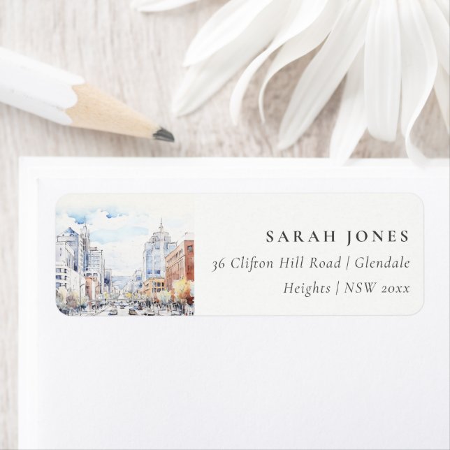 Omaha Nebraska Watercolor Landscape Address (Insitu)