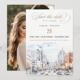 Omaha Nebraska Watercolor Landscape Wedding Photo Save The Date