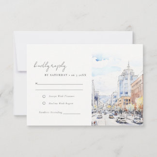 Omaha Nebraska Watercolor Landscape Wedding RSVP Karte