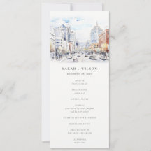 Omaha Nebraska Watercolor Scape Wedding Program