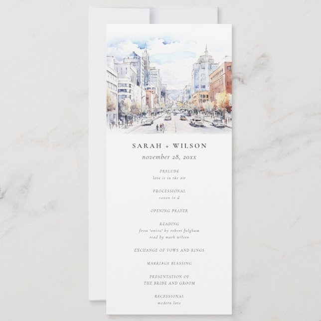 Omaha Nebraska Watercolor Scape Wedding Program Einladung (Vorderseite)