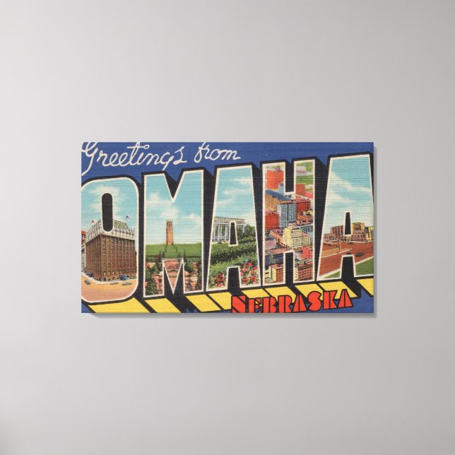 Omaha, NebraskaGroße BuchstabenszenenOmaha, NE 2 Leinwanddruck (Vorderseite)
