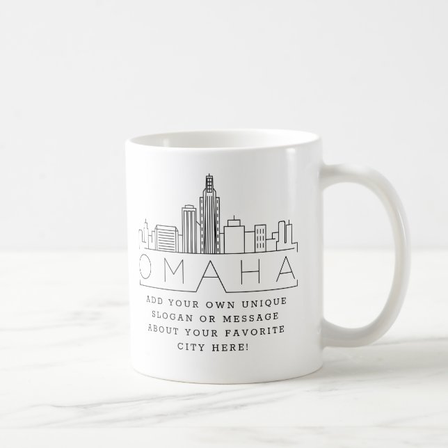 Omaha Stylized Skyline | Kundenspezifischer Slogan Kaffeetasse (Rechts)