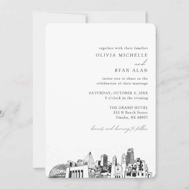 Omaha Wedding Elegant Skyline Einladung (Vorderseite)