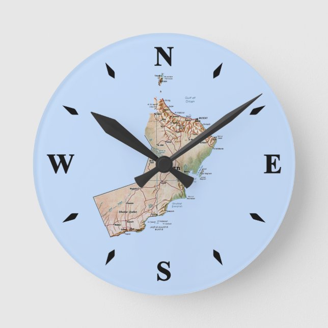 Oman Map Clock Runde Wanduhr (Vorderseite)