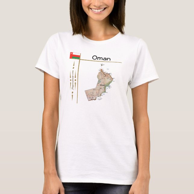 Oman Map + Flag + Titel T - Shirt (Vorderseite)