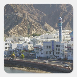 Oman, Maskat, Mutrah. Gebäude entlang von Mutrah Quadratischer Aufkleber