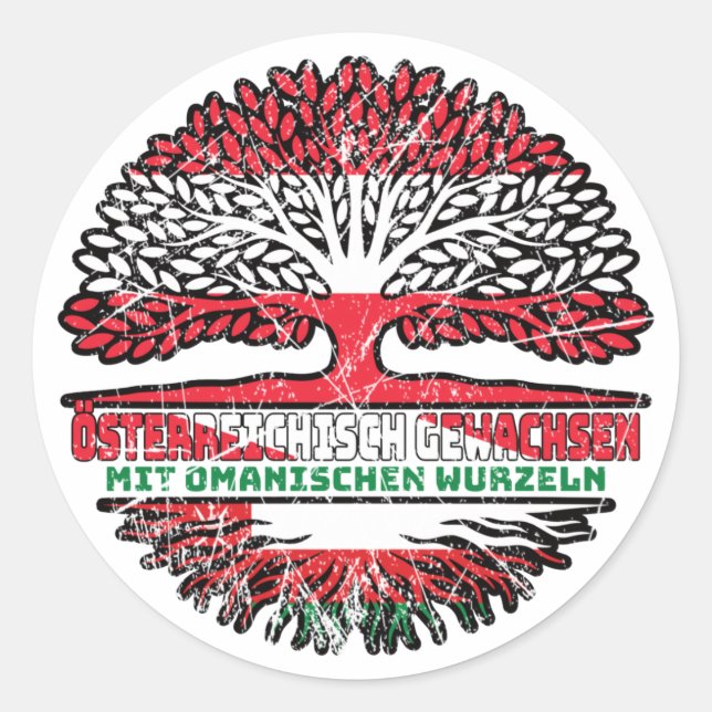 Oman Omanisch Österreichisch Baum Runder Aufkleber (Vorderseite)