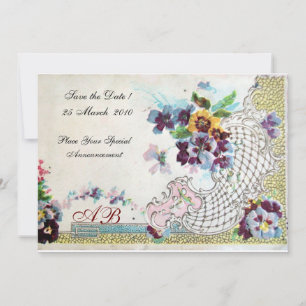 OMANTICA Floral Blau Rosa Weiß Hochzeitsmonogramm Einladung