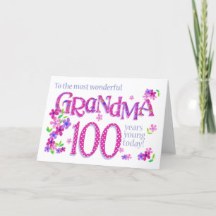 Oma's 100. Geburtstagskarte für Blume und Kunst Feiertagskarte