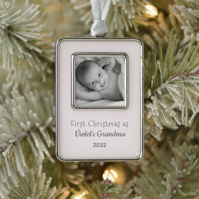 Oma's 1. Weihnachten Personalisierten Foto Name Rahmen-Ornament Silber (Baum)