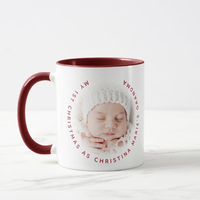 Oma's 1. Weihnachts-Red Typografy Baby-Foto Tasse (Links)