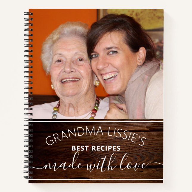 Oma's Best Recipes Rustic Wood Foto Kochbuch Notizbuch (Vorderseite)