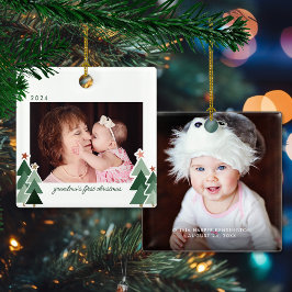 Oma's erste Weihnachten Rustikale Bäume 2 Fotos Keramikornament