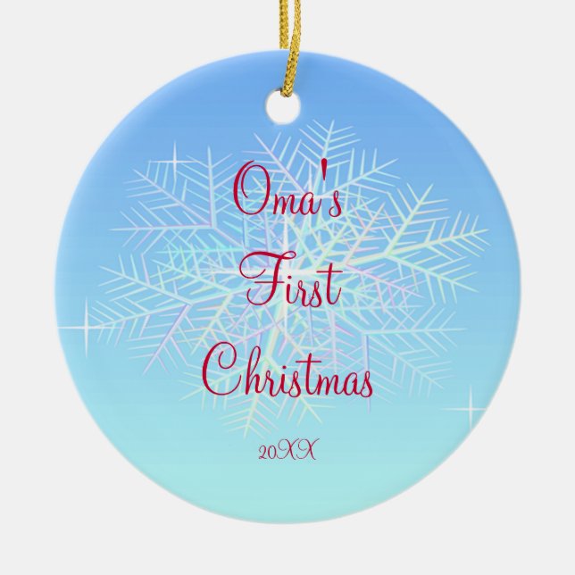 Omas erste Weihnachtsschneeflocke-Verzierung Keramikornament (Vorne)