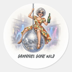 Omas Gone Wild Lustige Disco-Kugel Junggesellinnen Runder Aufkleber