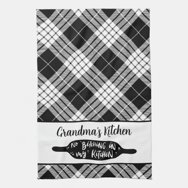 Oma's Kitchen Black and White Kariert Geschirrtuch (Vertikal)