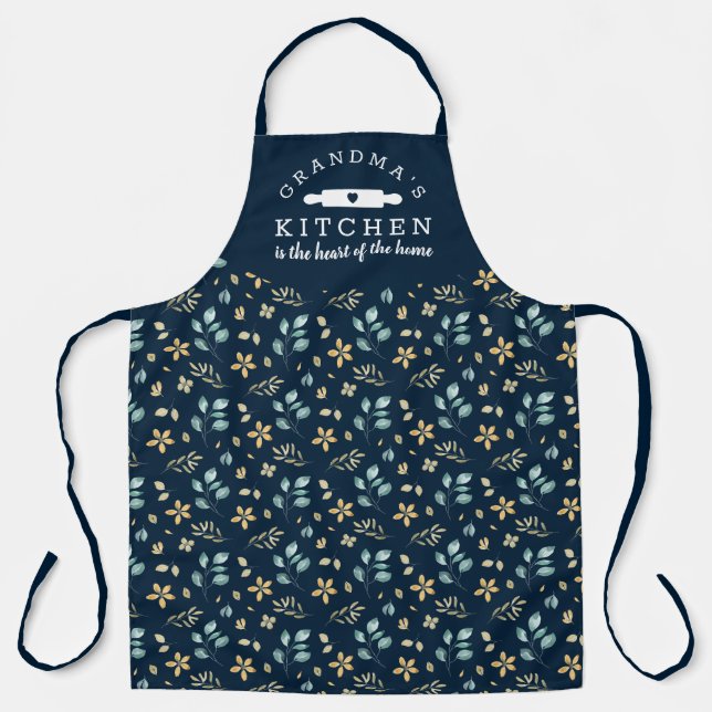Oma's Kitchen Blue Floral Pattern Schürze (Vorderseite)