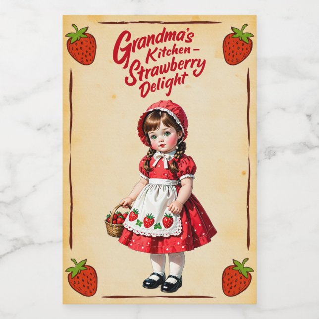Oma's Kitchen Strawberry Delight Vintag Lebensmitteletikett (Einzelnes Label)
