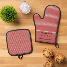 Oma's Kitchen Vintag Stripe anpassbar Ofenhandschuh & Topflappen-Set