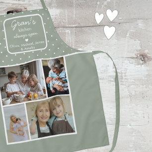 Omas Küche immer geöffnet Salbeigrüne Punkte Foto Schürze