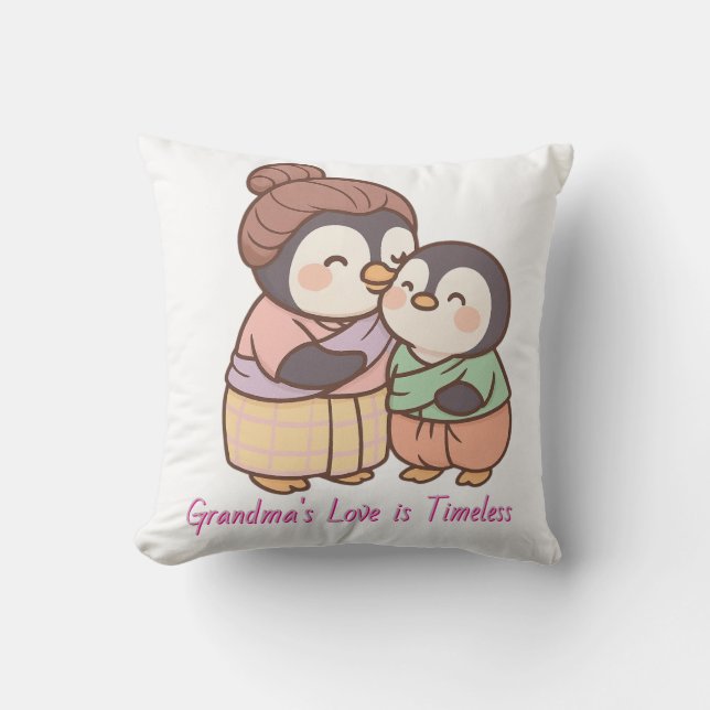 Oma's Liebe ist zeitlos | Niedliches Pinguin-Pillo Kissen (Vorderseite)