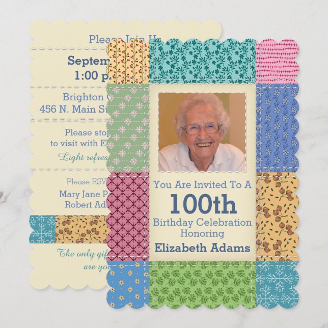Oma's Quilt Custom Foto | Jahr auswählen Einladung (Vorne/Hinten)