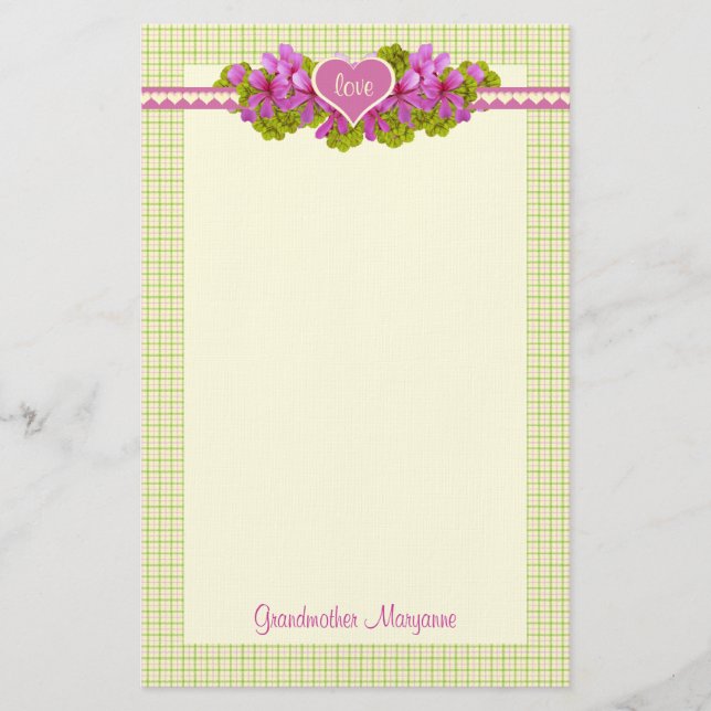 Omas rosa Blütenherzen Briefpapier (Vorderseite)