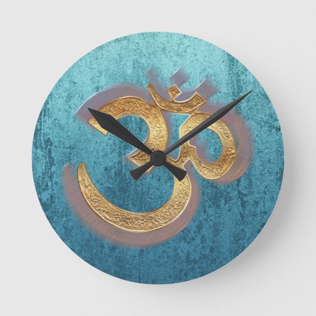 OMblaues Messinggolddamast Asien-Yoga Runde Wanduhr (Vorderseite)